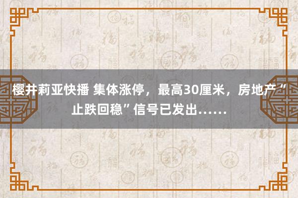 樱井莉亚快播 集体涨停，最高30厘米，房地产“止跌回稳”信号已发出……