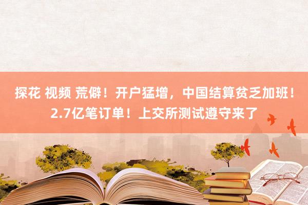 探花 视频 荒僻！开户猛增，中国结算贫乏加班！2.7亿笔订单！上交所测试遵守来了