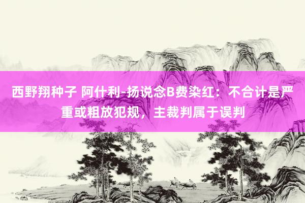 西野翔种子 阿什利-扬说念B费染红：不合计是严重或粗放犯规，主裁判属于误判