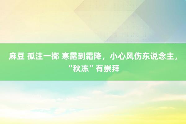 麻豆 孤注一掷 寒露到霜降，小心风伤东说念主，“秋冻”有崇拜