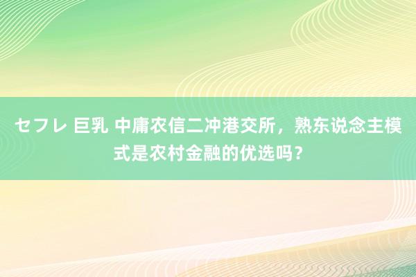 セフレ 巨乳 中庸农信二冲港交所，熟东说念主模式是农村金融的优选吗？