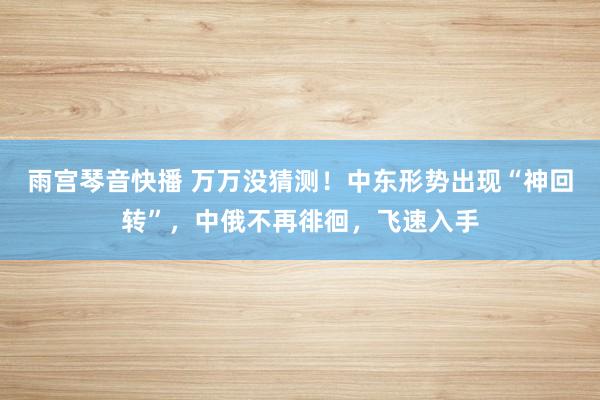 雨宫琴音快播 万万没猜测！中东形势出现“神回转”，中俄不再徘徊，飞速入手