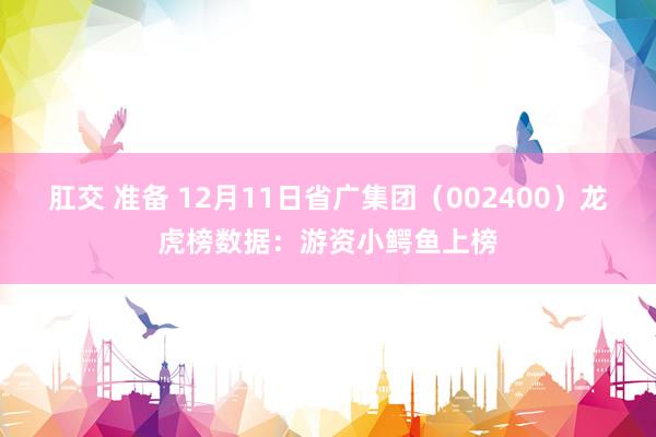 肛交 准备 12月11日省广集团（002400）龙虎榜数据：游资小鳄鱼上榜