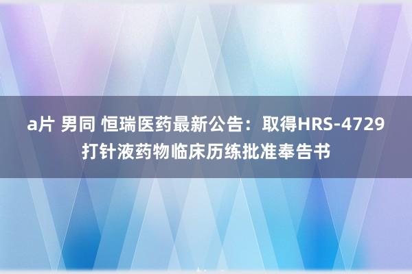 a片 男同 恒瑞医药最新公告：取得HRS-4729打针液药物临床历练批准奉告书