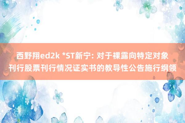 西野翔ed2k *ST新宁: 对于裸露向特定对象刊行股票刊行情况证实书的教导性公告施行纲领