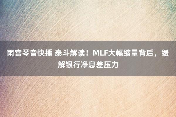 雨宫琴音快播 泰斗解读！MLF大幅缩量背后，缓解银行净息差压力