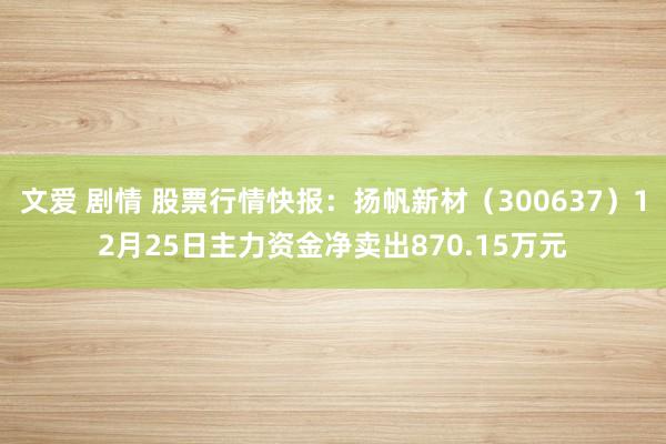 文爱 剧情 股票行情快报：扬帆新材（300637）12月25日主力资金净卖出870.15万元