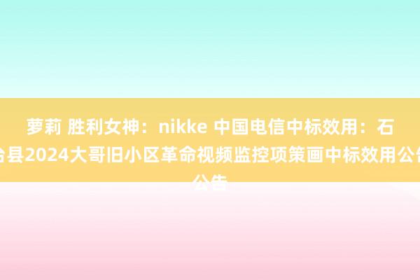 萝莉 胜利女神：nikke 中国电信中标效用：石台县2024大哥旧小区革命视频监控项策画中标效用公告